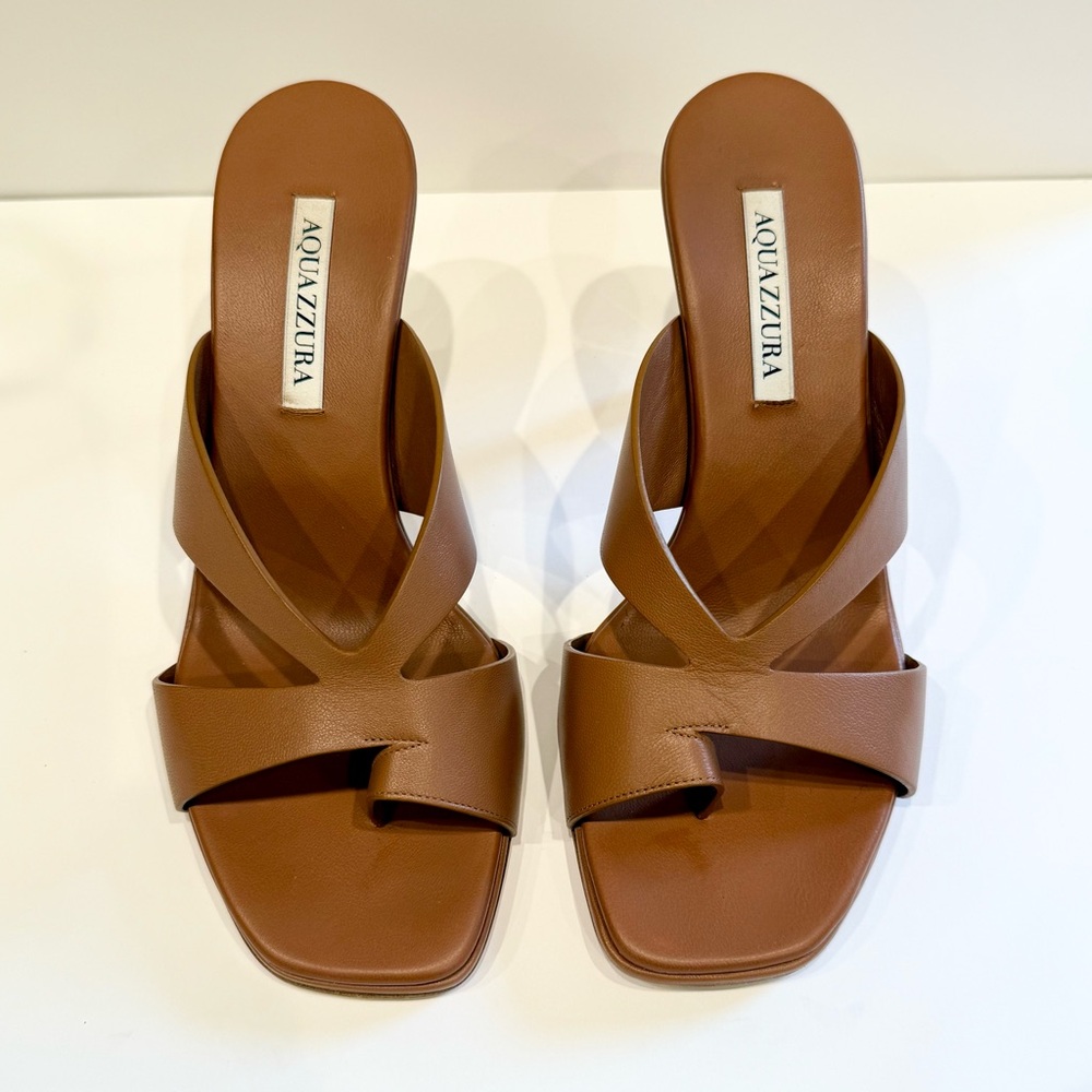 Aquazzura 85mm Brown Leather Sandals with Gold Heel